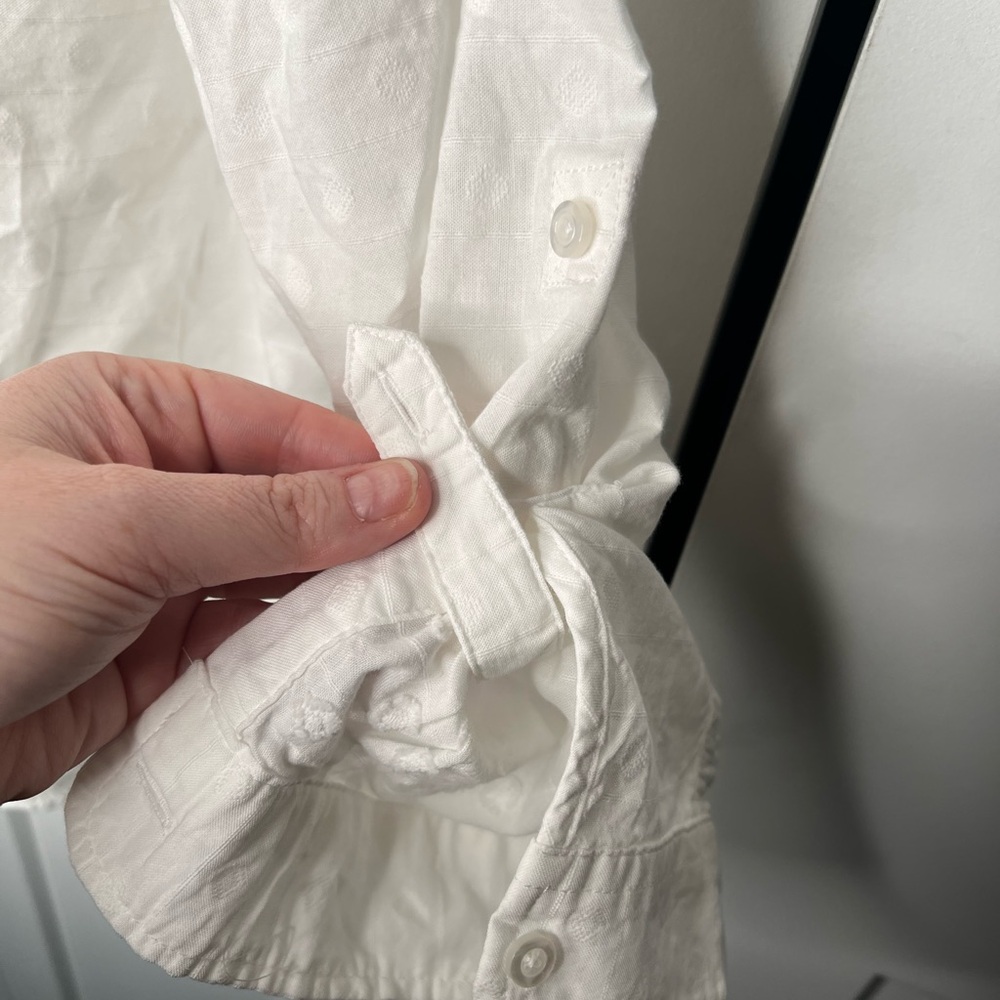 Talbots White Textured Dot Button Pullover Blouse… - image 3